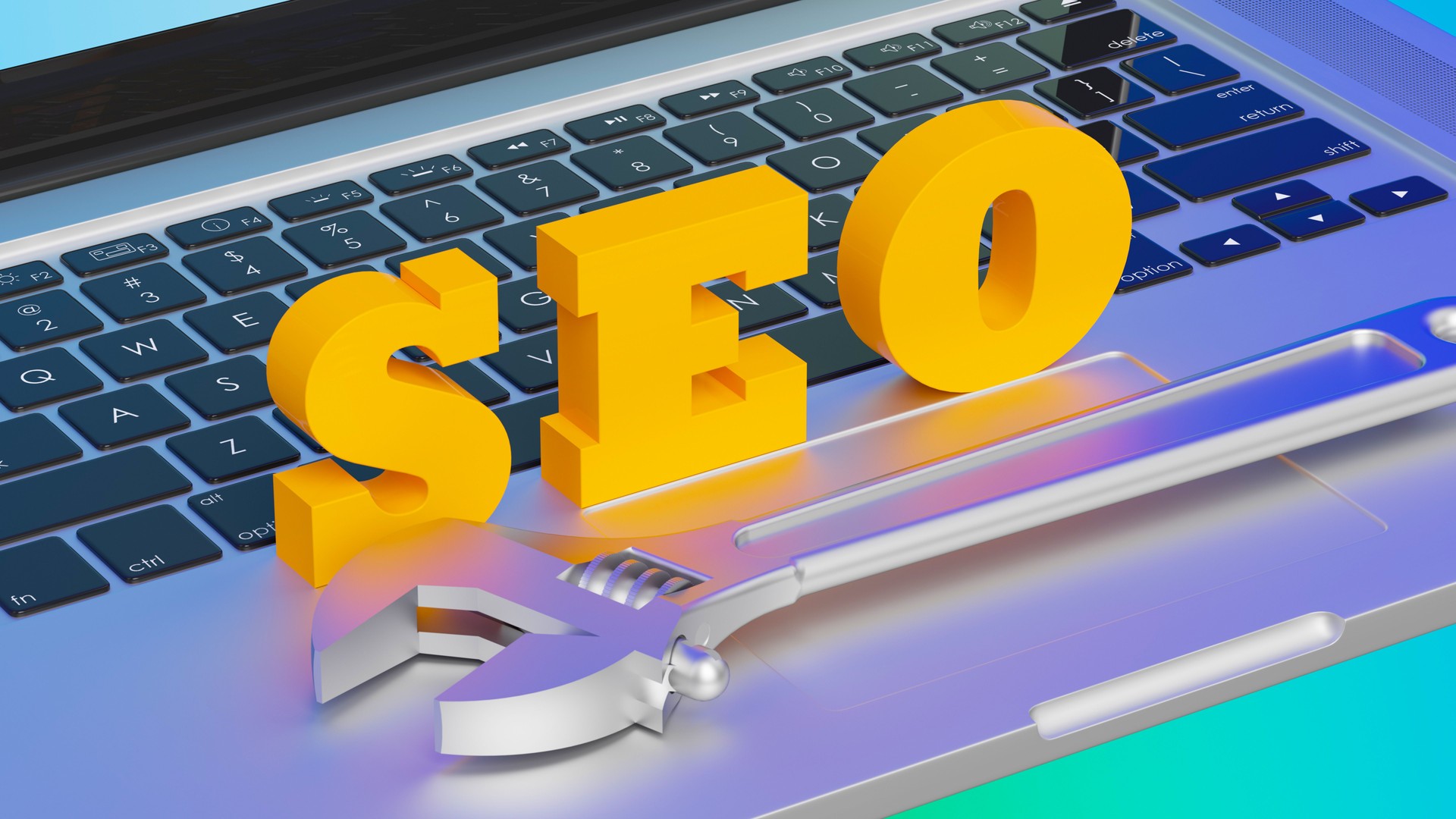 SEO Tools Optimization Service Concept Wrench Laptop Illustration